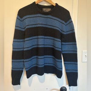 Abercrombie & Fitch Men's Medium Navy & Blue Striped Crewneck Sweater 70% Wool